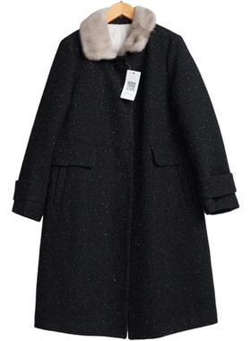 【LYL】A4品牌精选女装新款冬季女粗纺黑色银丝大衣-307