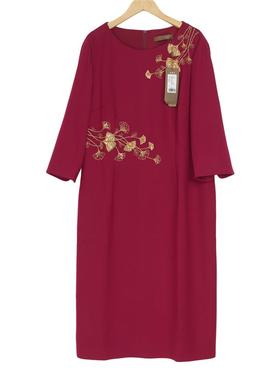 慕天姿精选品牌女装高端时尚气质百搭酒红色连衣裙慕天姿A4-17782