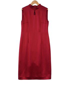 【六礼】精选品牌女装高端时尚气质百搭酒红色连衣裙A1-17375