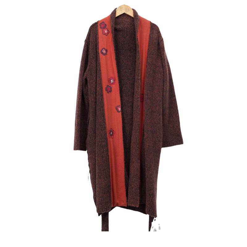 【GL】A5折扣女装新款洋气通勤秋冬气质女士黑花红开衫-D082