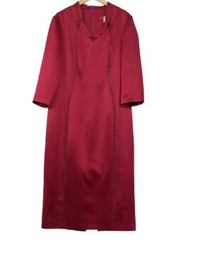 【六礼】精选品牌女装高端时尚气质百搭酒红色连衣裙A4-17866