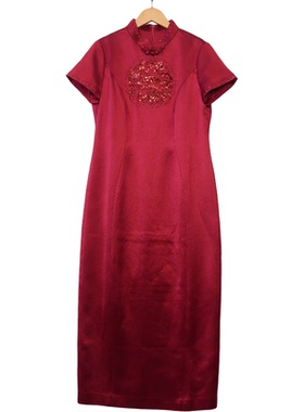 慕天姿精选品牌女装高端时尚气质百搭酒红色连衣裙慕天姿A2-17271