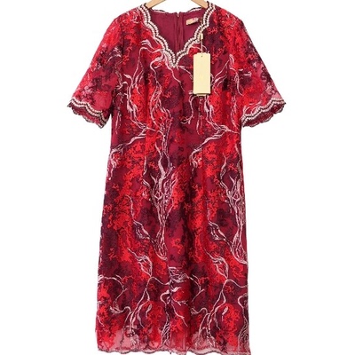 睐家精选品牌女装高端休闲时尚气质百搭女红花色连衣裙睐A2-17818