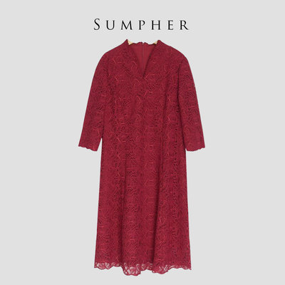 慕天姿精选品牌女装高端时尚气质百搭酒红色连衣裙慕天姿A3-17059