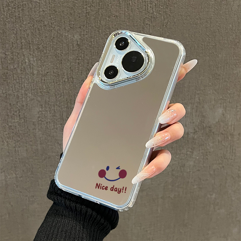 适用华为手机壳镜面笑脸happy