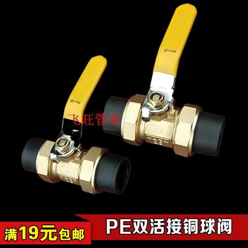 PE自来水管管件配件PE双头活接铜球阀热熔管阀门20 25 32 4分 6分