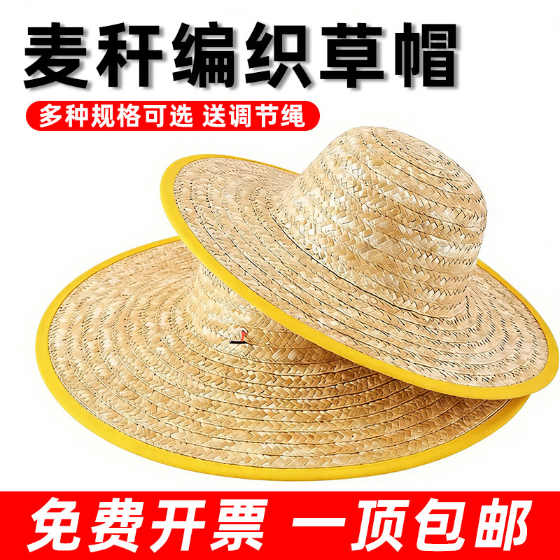 农民草帽草编遮阳帽农用田园钓鱼防晒帽男帽子工地农用麦秆草帽