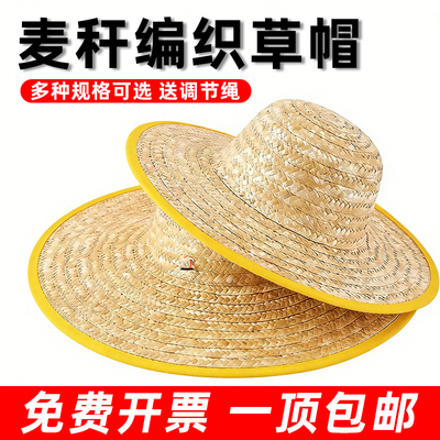农民草帽草编遮阳帽农用田园钓鱼防晒帽男帽子工地农用麦秆草帽