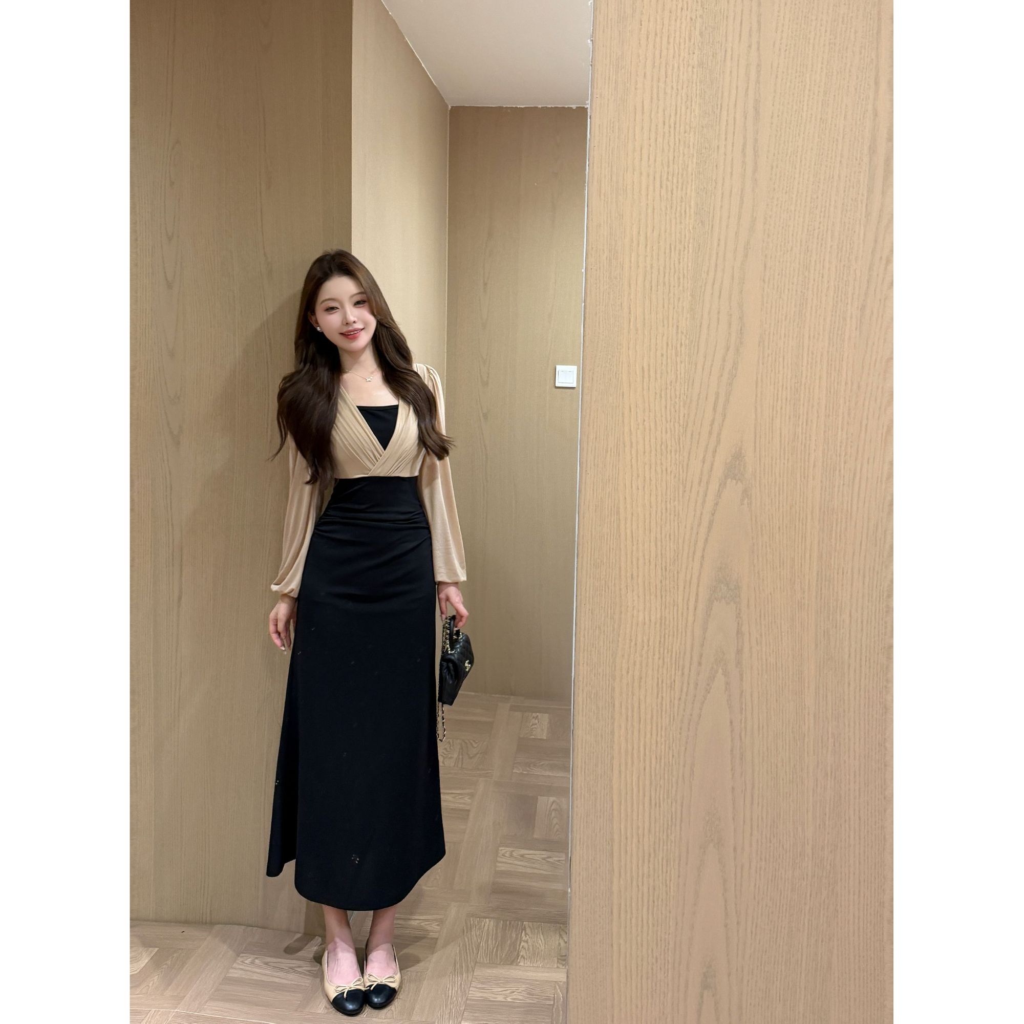 SZA【俏丽佳人】高级感假两件连衣裙早秋灯笼袖气质中长裙XY-448图片