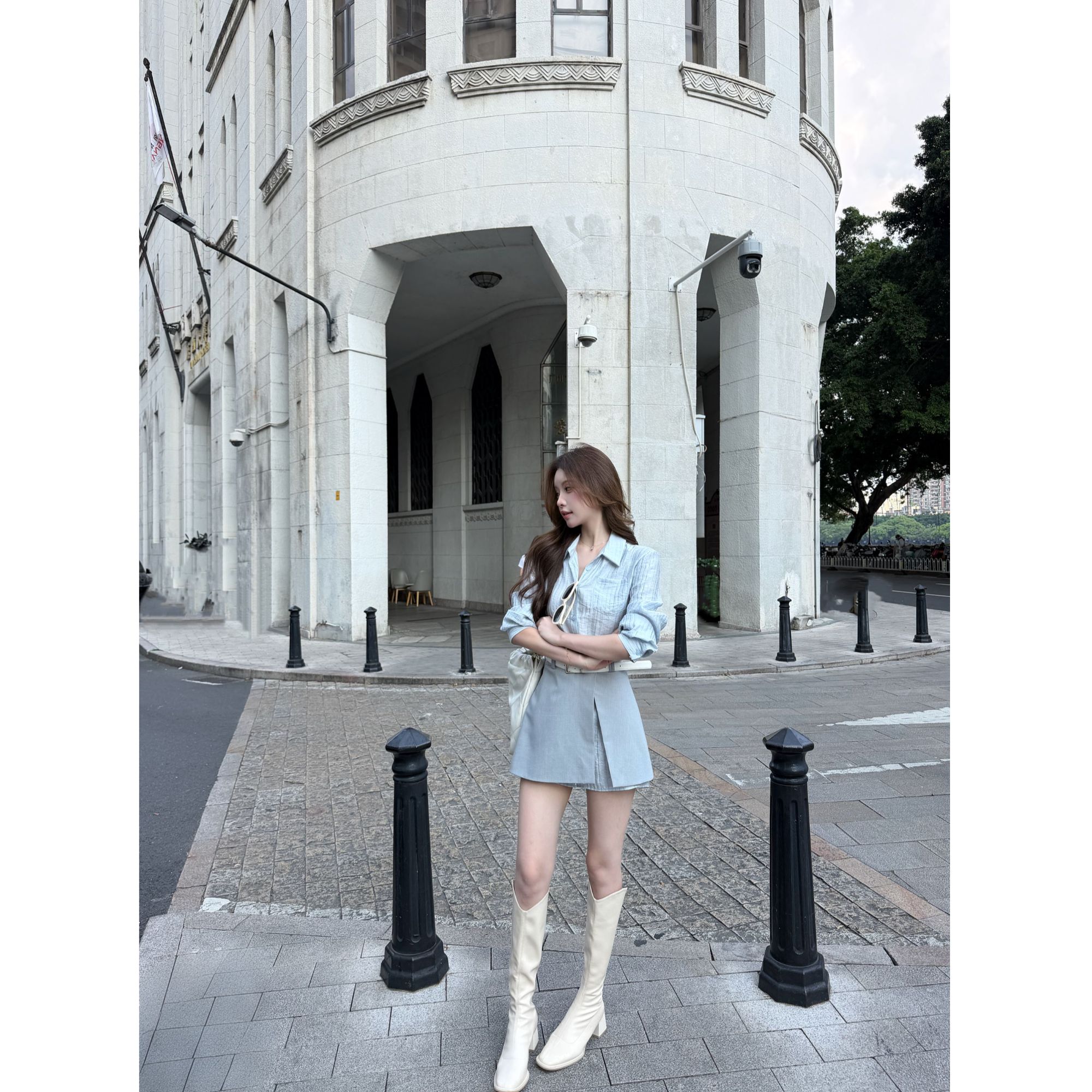 SZA【南沙小岛】设计感条纹连衣裙屁帘两件套显瘦穿搭套装A-3268图片