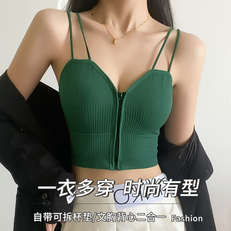 带胸垫外穿打底裹胸抹胸内衣女时尚拉链设计辣妹内搭美背吊带背心