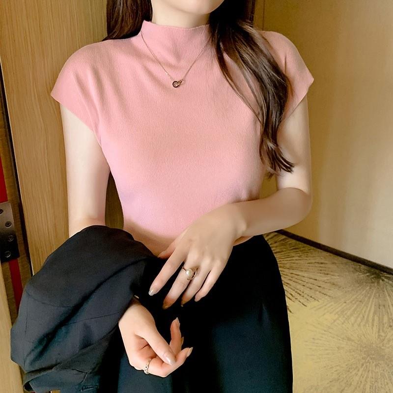 大版新款黑色短袖针织女新款夏装毛针织衫