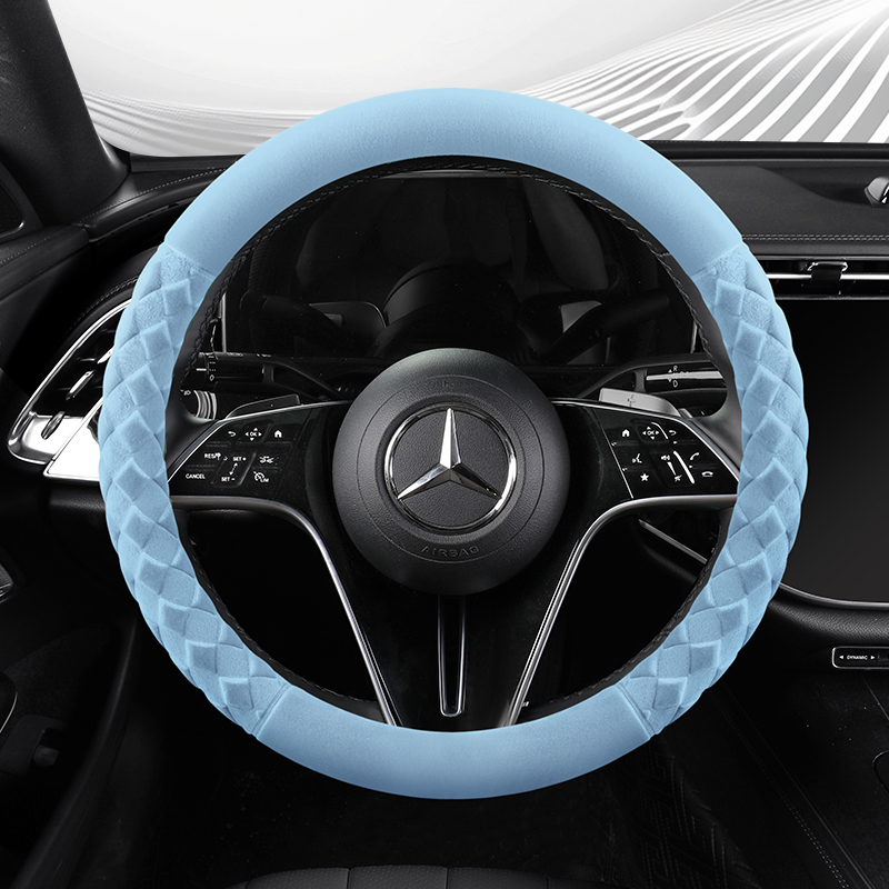 冬季毛绒汽车方向盘套秋冬短毛保暖车内把套内饰改装女士可爱新款