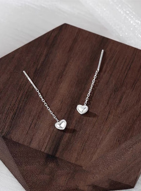 S999纯银爱心流苏耳线免摘睡觉耳钉养耳洞轻奢气质百搭耳饰a3434