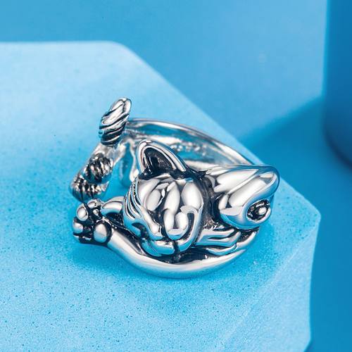 钻石之乡河南商丘外贸创意动物小猫咪开口戒指 欧美镀925复a2880