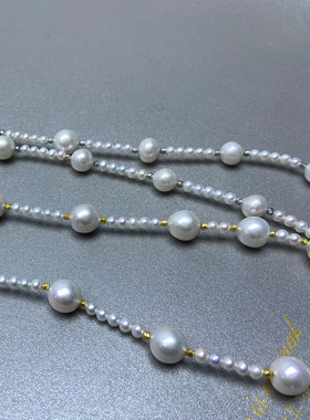 淡水珍珠强光近圆大小珠间隔细微暇S925银女轻奢百搭毛衣链a2893