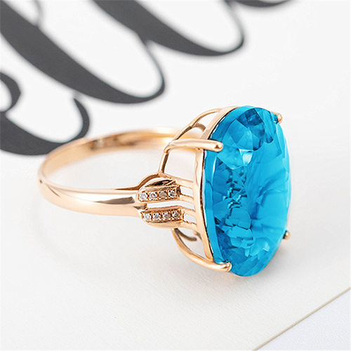钻石之乡河南商丘欧美热卖大裸石海蓝宝托帕石开口戒指 镀玫a2424