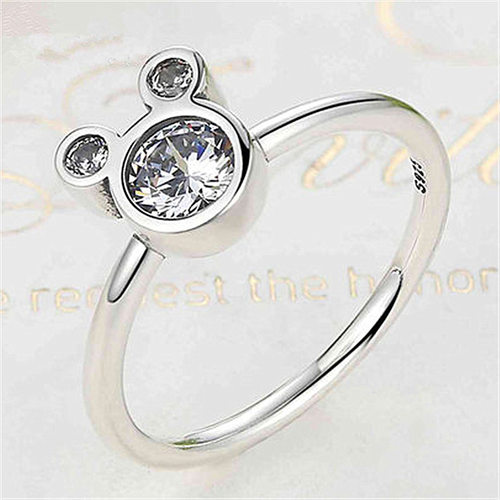 钻石之乡河南商丘欧美戒指套装米老鼠开口戒指镀白金镶嵌锆a2489