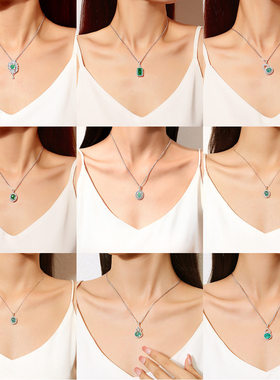 商丘钻石人工钻石S925纯银帕拉伊巴吊坠含链子祖母绿碳钻项a2506