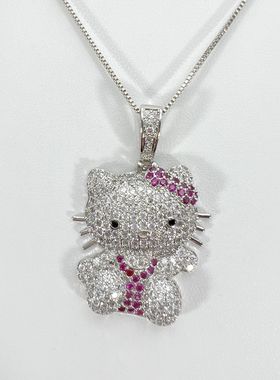 钻石之乡河南商丘嘻哈可爱甜美满钻猫咪KT吊坠项链豪华卡通a0898