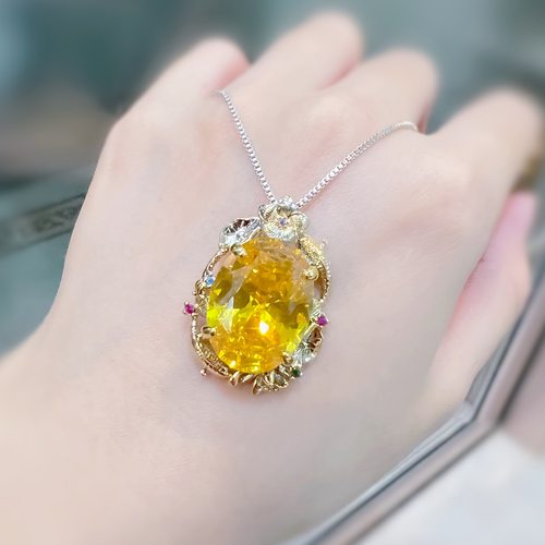 钻石之乡河南商丘抖音直播镶嵌超闪黄色锆石3件套装双鱼花朵a2372