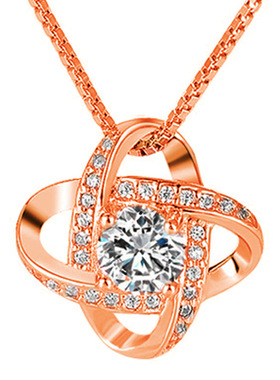 钻石之乡河南商丘韩版旋转爱四片叶草微镶锆石吊坠项链优雅a2530