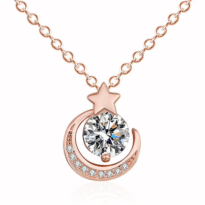 钻石之乡河南柘城河南人工钻石韩版月亮项链镀银潮网红简约送女友