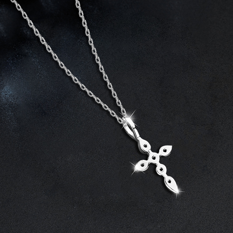 钻石之乡中国商丘跨境s925纯银莫桑钻十字架项链饰品女轻奢a0147