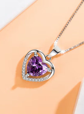 河南钻石百搭时尚镀银s925纯银项链仿莫桑石桃心形不含链锁a2574