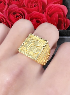 钻石之乡河南商丘气质新年开口车花长城纹福字戒指扳指 创意a2883