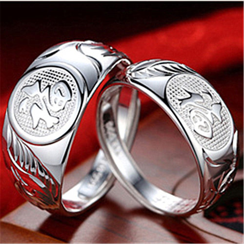 钻石之乡河南商丘龙凤福戒指 民族风龙凤吉祥戒指镀925银吉a0241