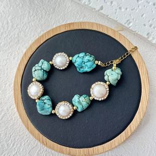 抖音爆款绿松石手工轻奢高级感小香风手链淡水珍珠饰品制定a3005