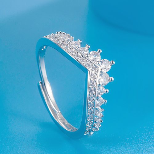 钻石之乡河南商丘气质新颖皇冠形镶钻戒指 网红同款钻开口皇a0090