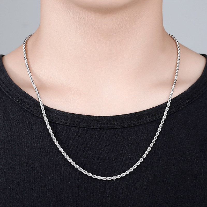 钻石之乡河南柘城河南人工钻石气质潮流型男扭状扭绳项链 银麻花