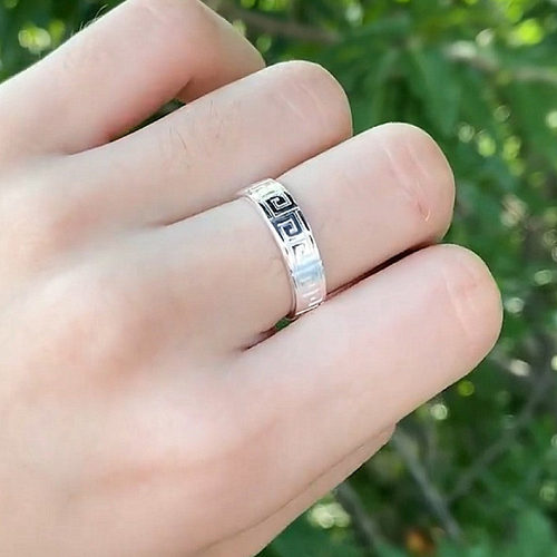 钻石之乡河南商丘中国风典雅图文造型戒指 回纹银戒指 内雕a0076