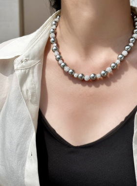 紫色轻奢气质复古项链灰色高级设计感潮流小众磁吸扣头颈链Da2999