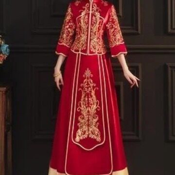 2026中国风小圆领红色中式旗袍结婚礼服中式秀禾服厂家a5133