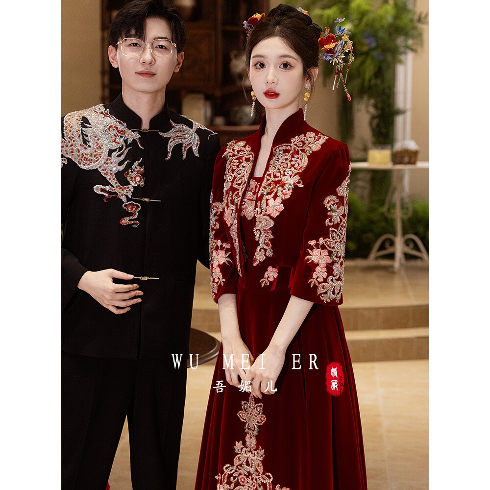 2026新款新中式丝绒套装新中式订婚礼服小个子高端婚服出阁a4890