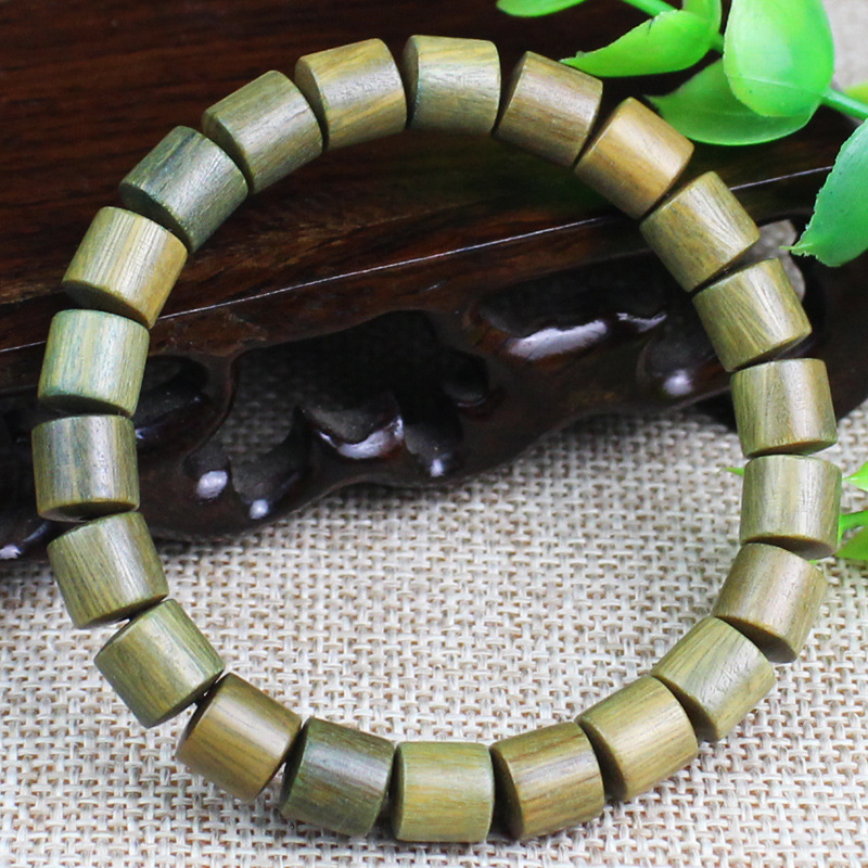 菩提之乡中国海南绿檀手串个性桶珠单圈男女情侣手链饰品愈创木文