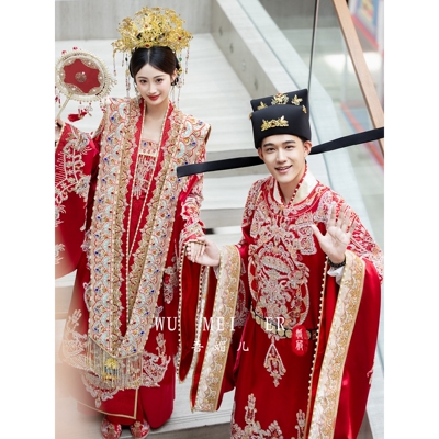 宋制汉服婚服2025新款风冠霞帔重工婚服情侣款中式婚服嫁衣a4251