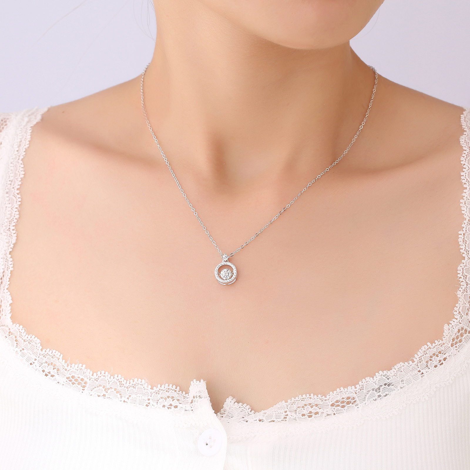 钻石之乡河南柘城河南人工钻石莫桑925纯银项链银饰女生夏季百搭