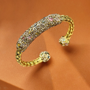 民族风轻奢天然碧玺手工编织手镯手链镶嵌手串气质饰品跨境a2979