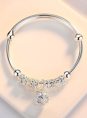 钻石之乡河南商丘韩版宫铃手镯 铃铛复古女款银转动珠镀银镯a2594