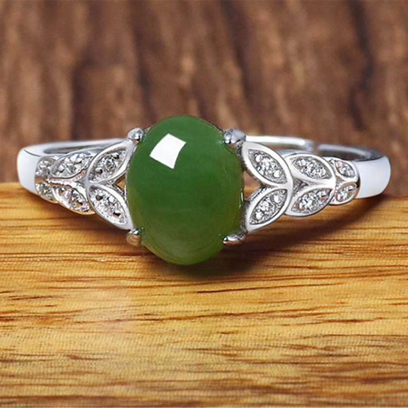 钻石之乡河南柘城河南人工钻石开口树叶子形戒指 和田玉碧玉戒指