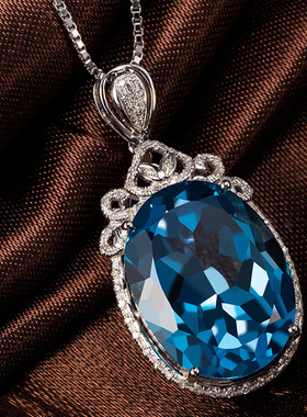 钻石之乡河南商丘金嘉华热卖大裸石瑞士蓝托帕石吊坠 镀925a0003