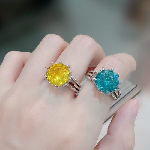 钻石之乡河南商丘直播彩宝花苞戒指仿帕拉伊巴蓝绿钻戒黄钻a2616