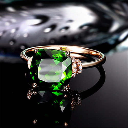 钻石之乡河南商丘祖母绿正方钻戒指 彩色璀璨宝石戒指 青翠a2792