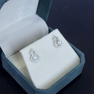 天然淡水强光S925银葫芦正圆基本无暇珍珠耳钉女轻奢小众设a2869