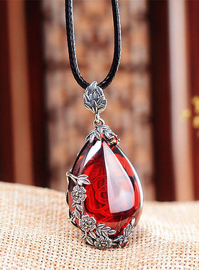 钻石之乡河南商丘泰银黑红绿玉髓吊坠项链复古饰品首饰红石a2599