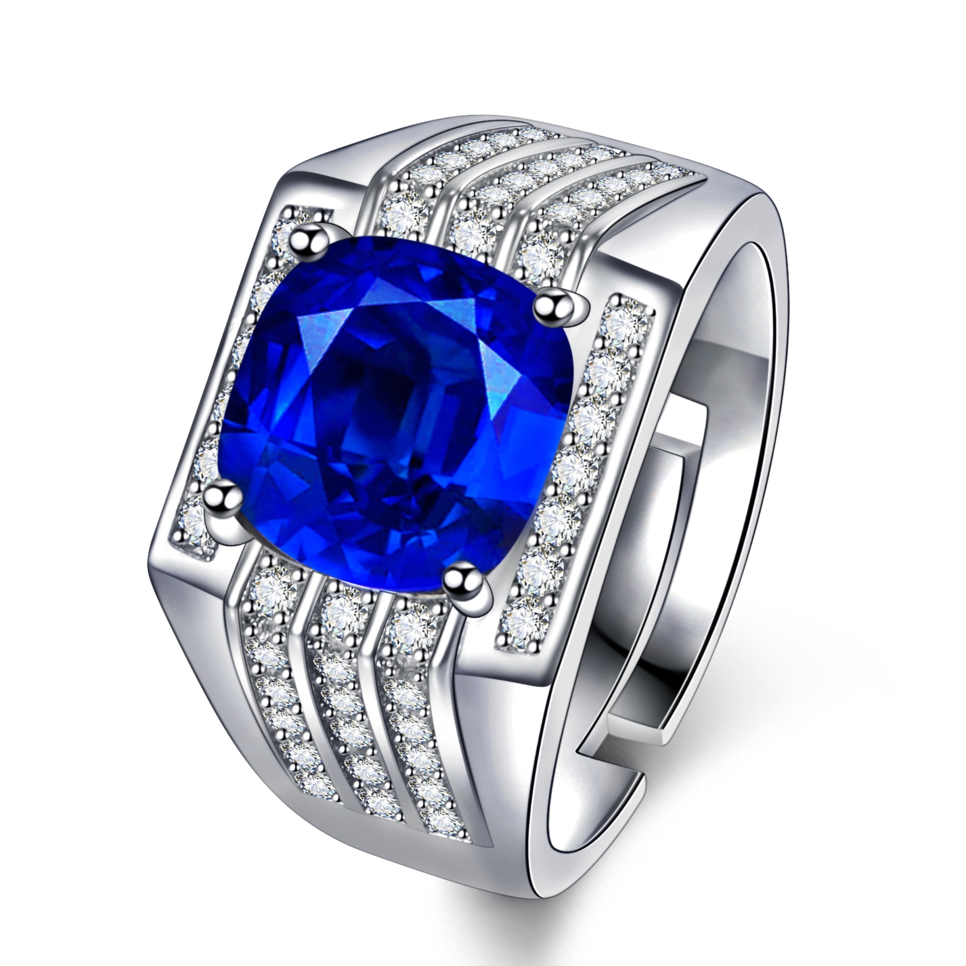 钻石之乡河南柘城河南人工钻石气质豪华肥正方钻红蓝绿高碳钻戒指